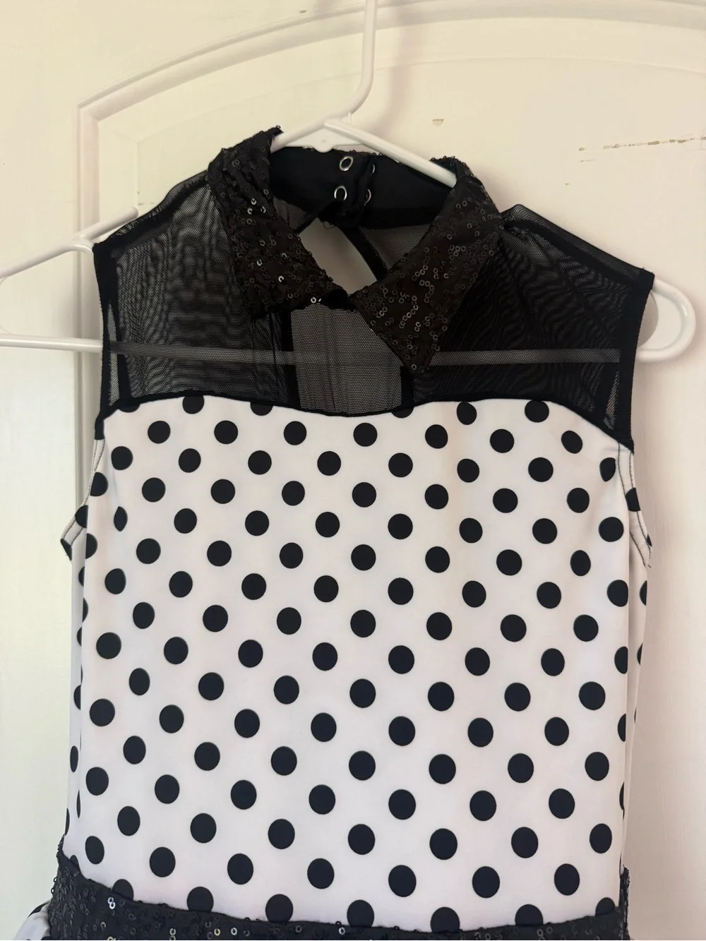 Weissman Black and White Polka Dot Dress with Sheer Yoke, child XL